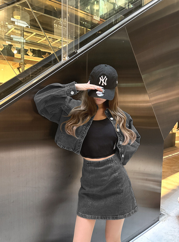 ショート丈ジャケット×ミニスカートデニムセットアップ[ta161