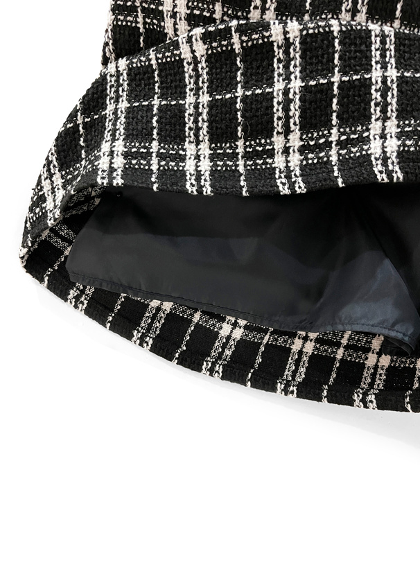 リボンタイ付きボレロドッキングチェック柄ミニワンピース[tu454