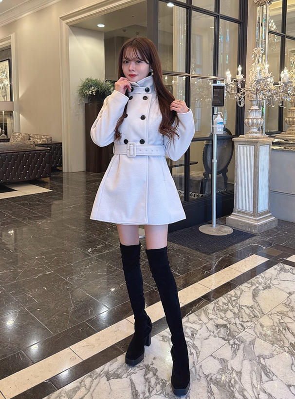 ベルト付きスタンドカラーミドル丈コート[ze836] | レディース