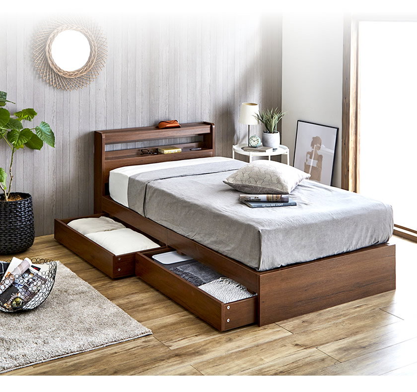 ダブルベッドフレーム 収納・引き出し付き【バティストゥータ】 ダブル