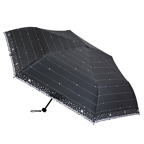 モズ（moz）×ハンズ 一級遮光 折りたたみ日傘 55cm ボーダーブラック