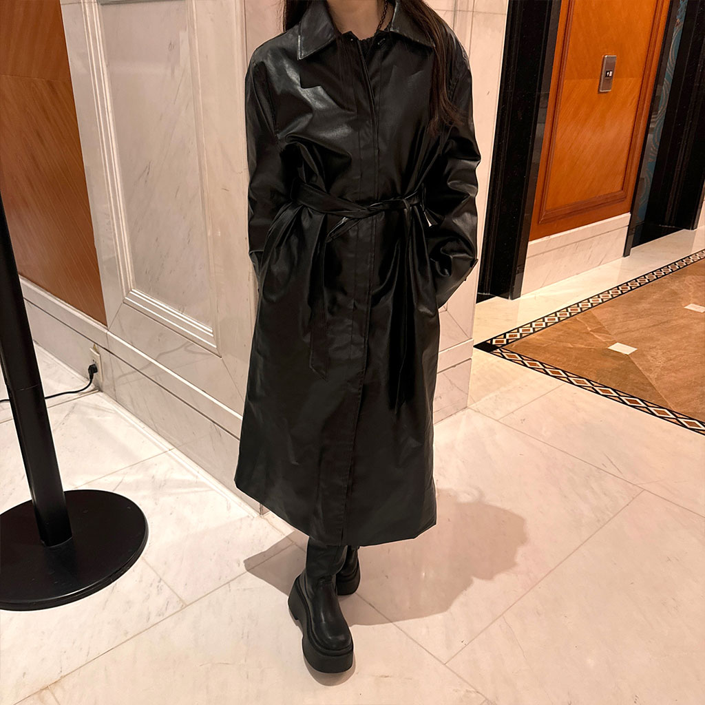 フェイクレザーシングルトレンチコート | ファッション通販サイト NUGU