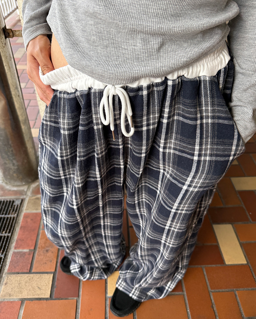 ウエストバイカラーネルチェックワイドパンツ | ファッション通販