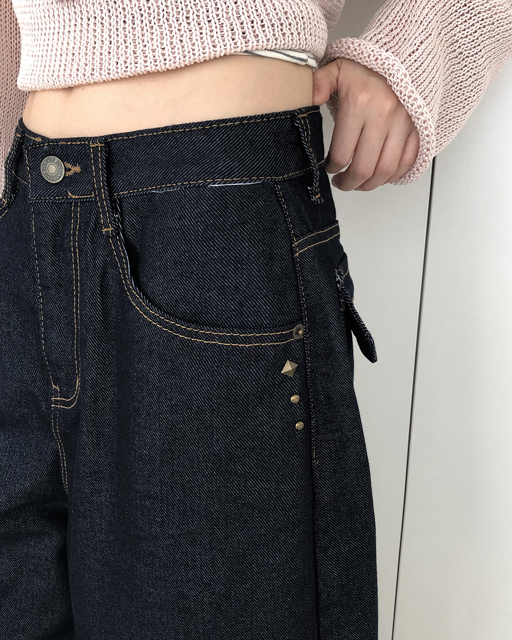 スタッズポケットワイドデニムパンツ | ファッション通販サイト NUGU