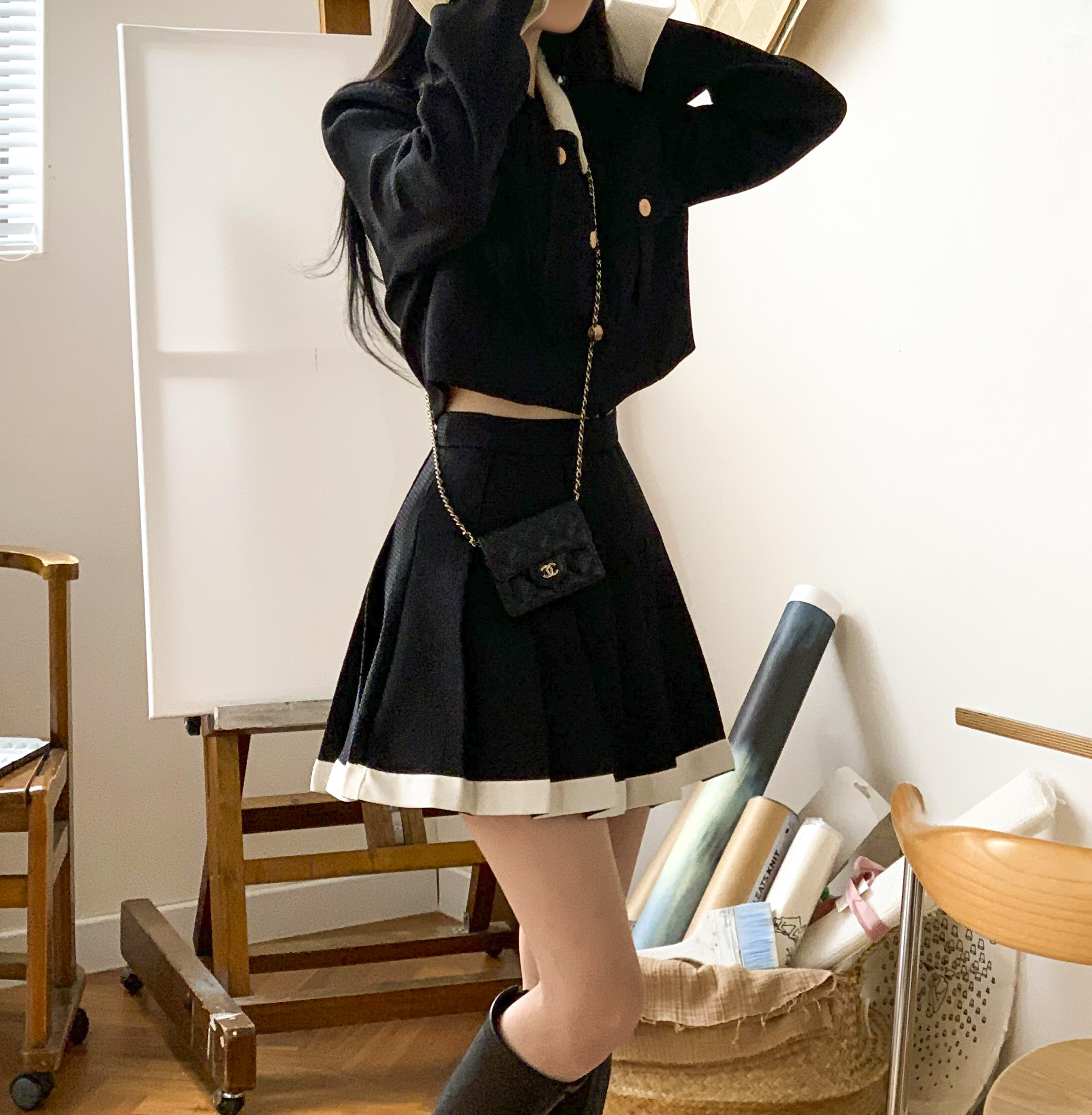 SET] ゴールドボタンジャケット+スカートセット | ファッション通販