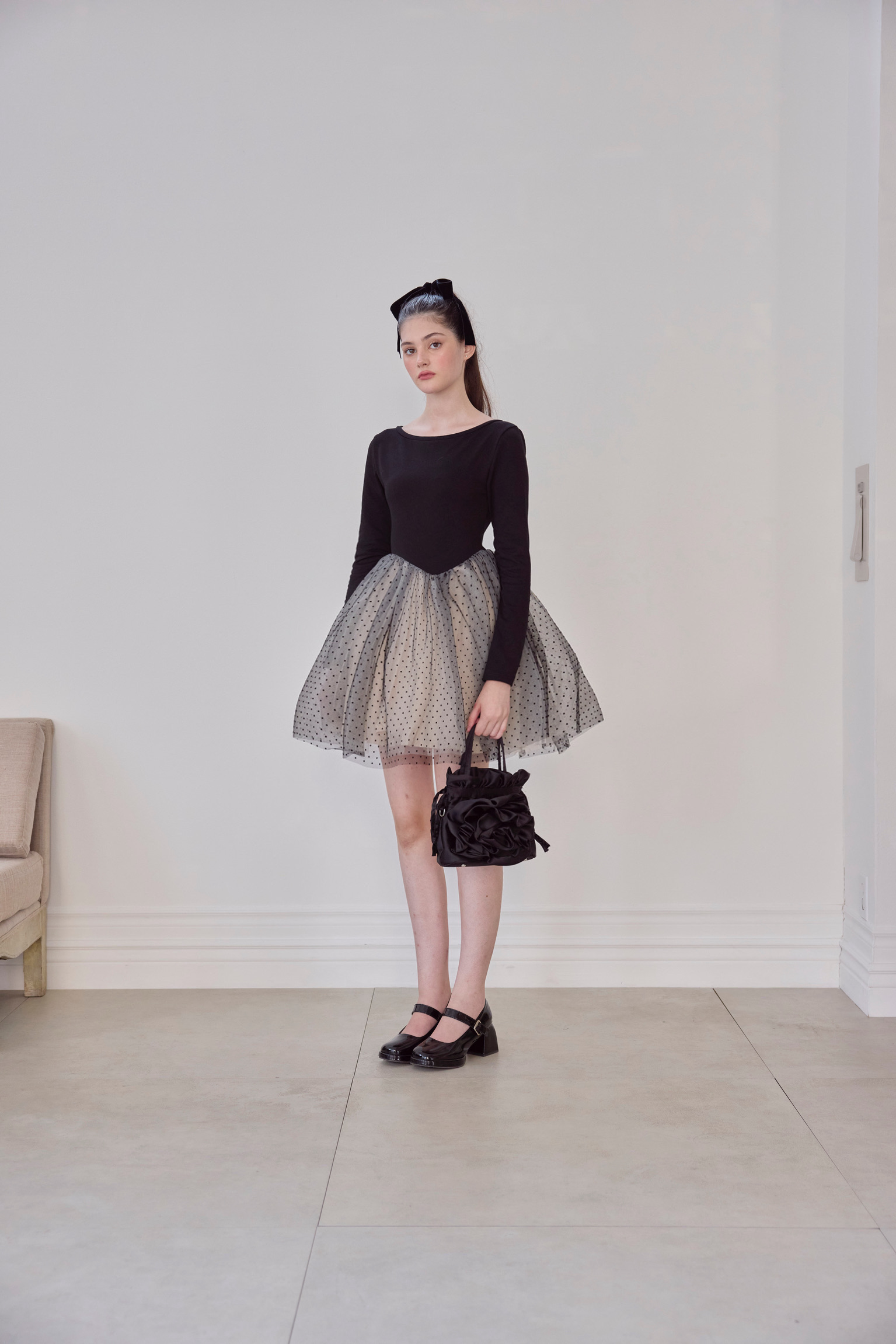 Ballerina dot tulle docking one piece | ファッション通販サイト NUGU