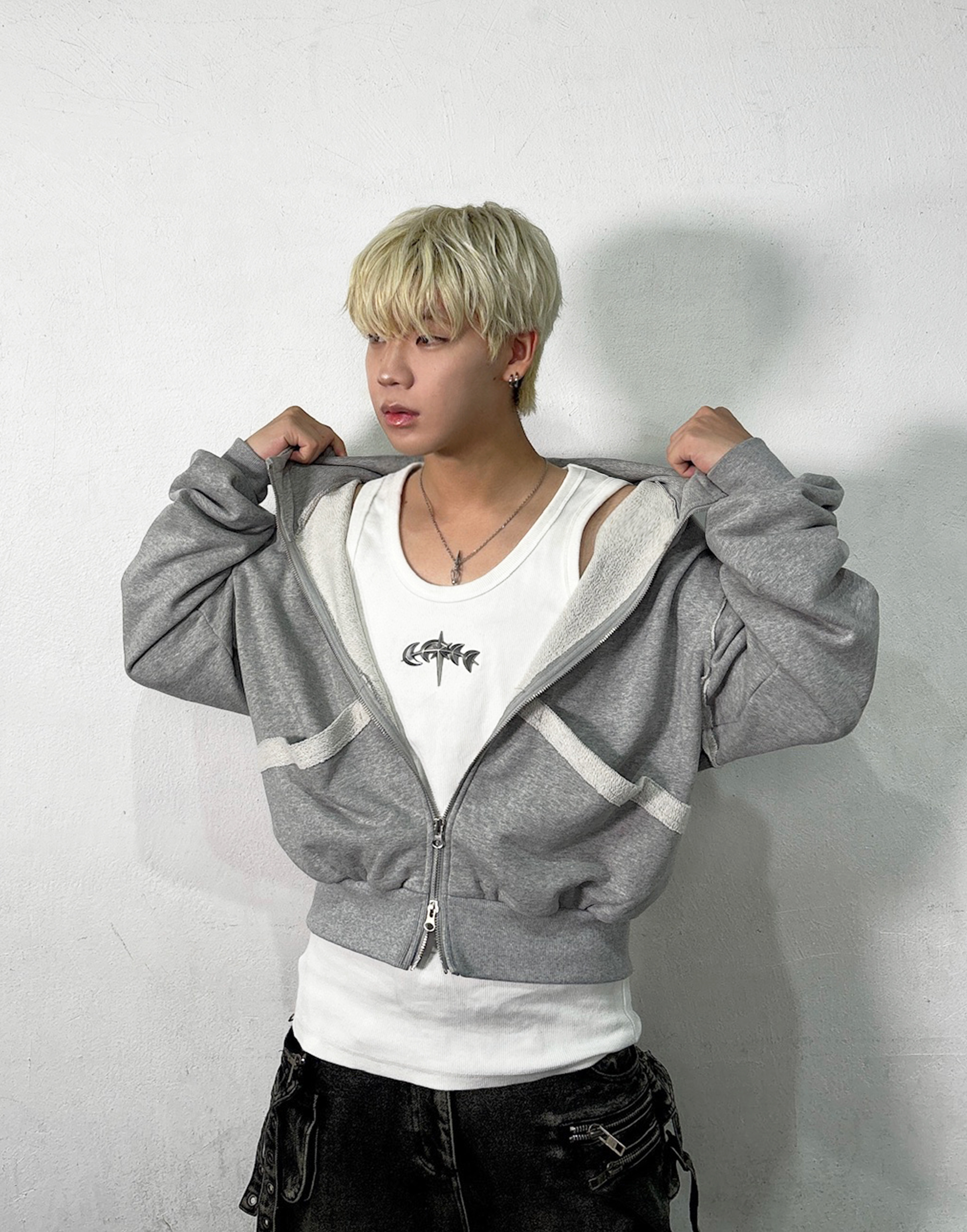 ORIGINAL) カットオフクロップド2wayジップパーカー | ファッション