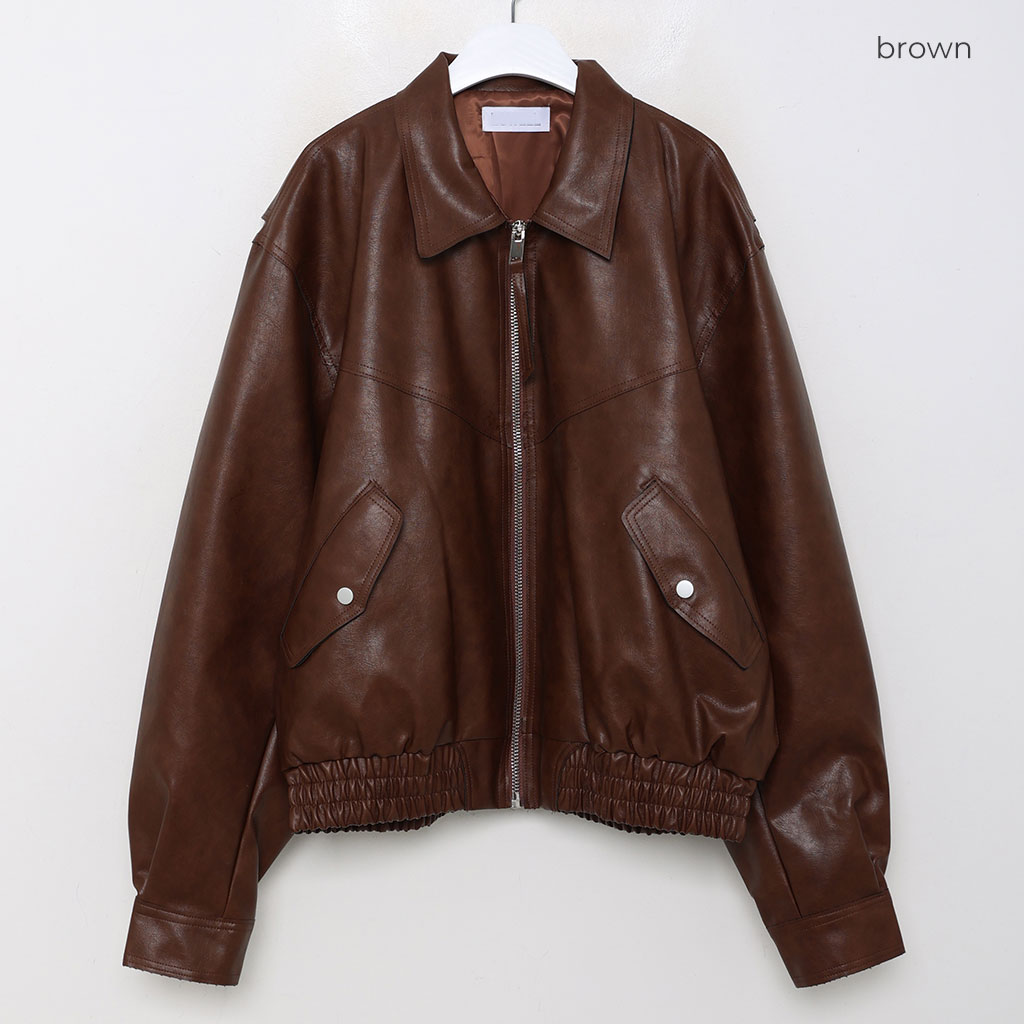 ヴィンテージクラックブルゾンエコレザージャケット | ファッション