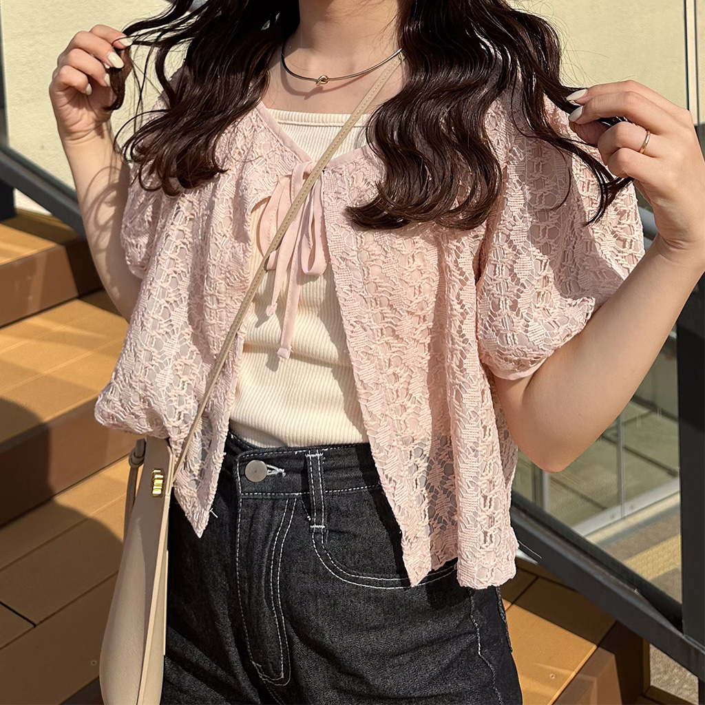 レースリボン半袖カーディガン | ファッション通販サイト NUGU