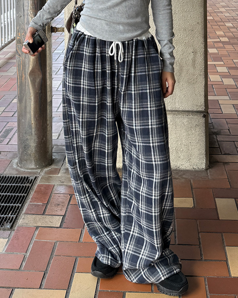 ウエストバイカラーネルチェックワイドパンツ | ファッション通販