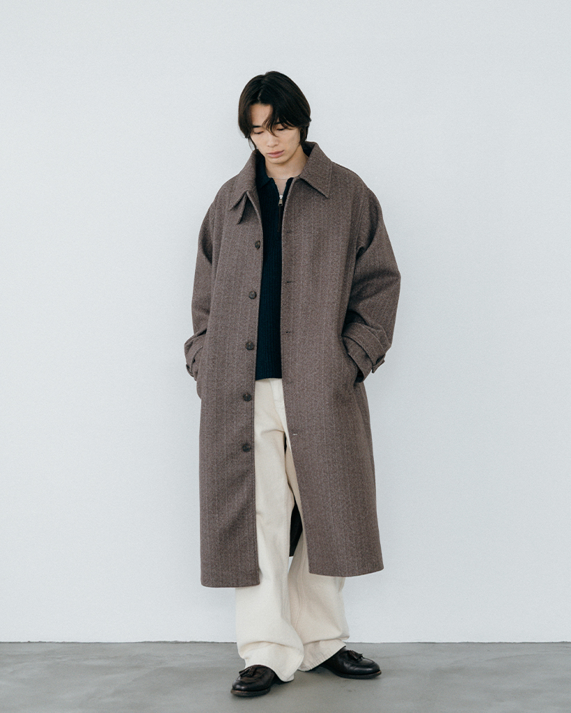 ORIGINAL) ヘリンボーンシングルロングコート (brown) | ファッション