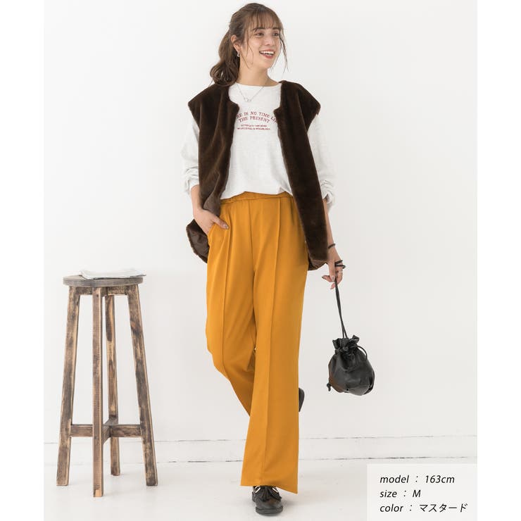 新色追加】セミフレアパンツ センターシーム ウエストゴム[品番