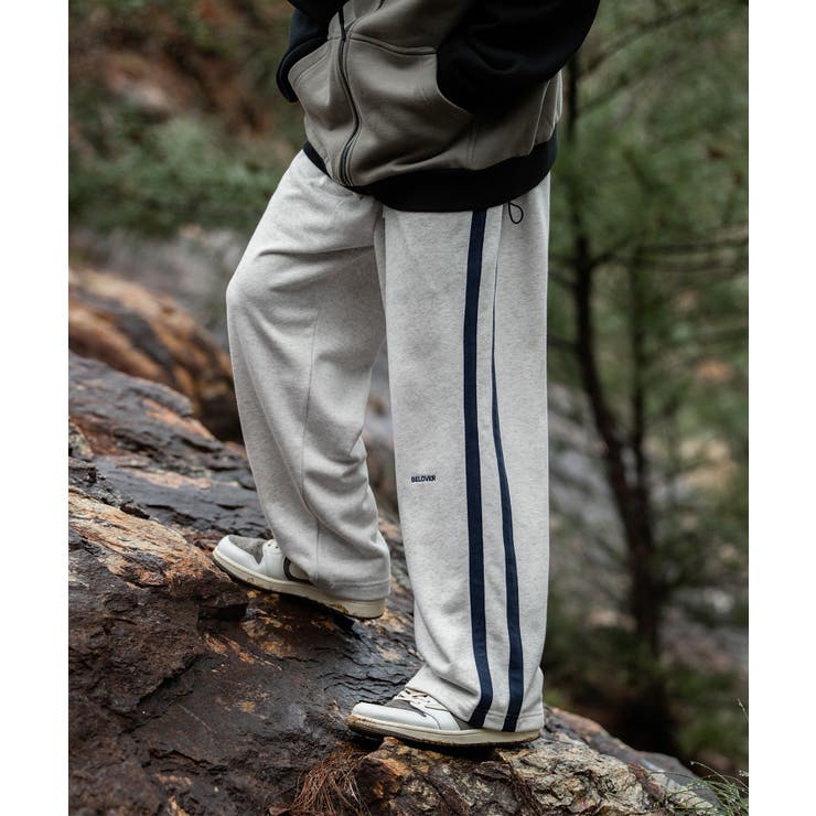 サイドライン入りスウェットストレートパンツ 韓国 ストリート系[品番