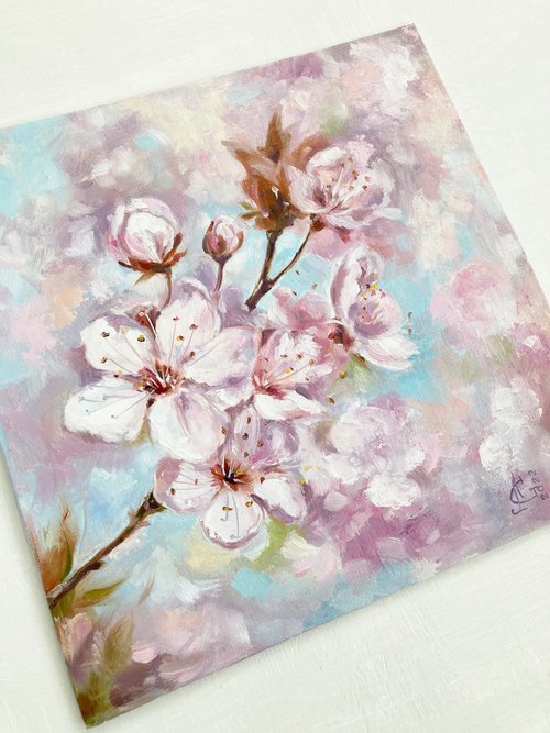 春に咲く花 油絵 静物#3 40X80X1.5cm 油彩画 春に咲く花 油絵 静物#3