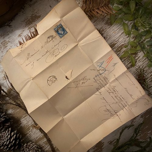 台湾 19 世紀のフランスの手書きのアンティーク手紙（郵便料金付き