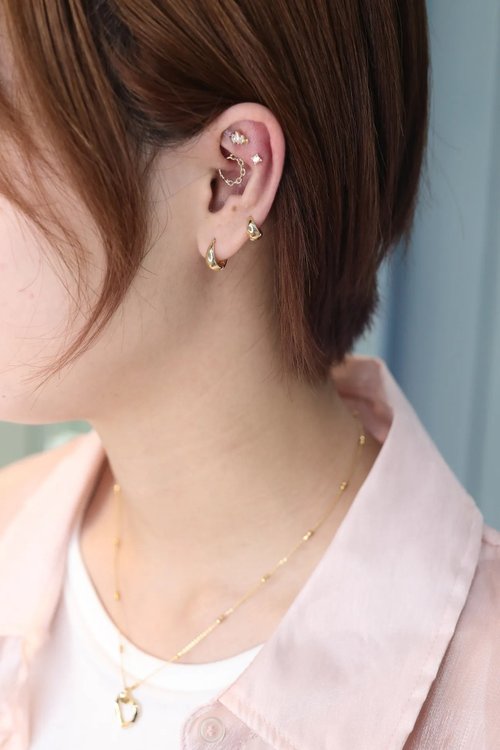 送料無料】台湾 14K フープピアス (シングル) (内径 7 mm) (ダイス