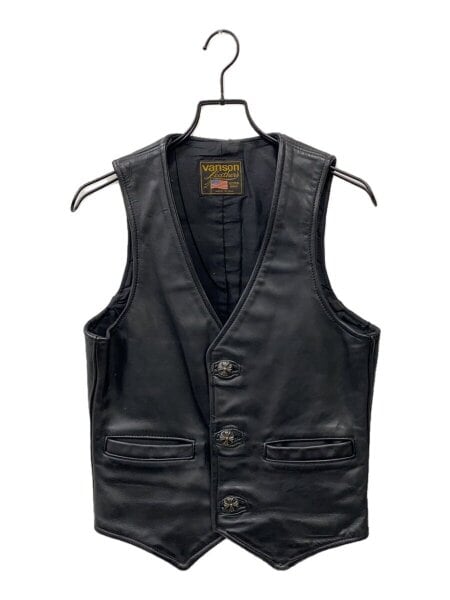 Vanson 黒 レザーベスト USA製 34インチ ジッパータイプ VANSON