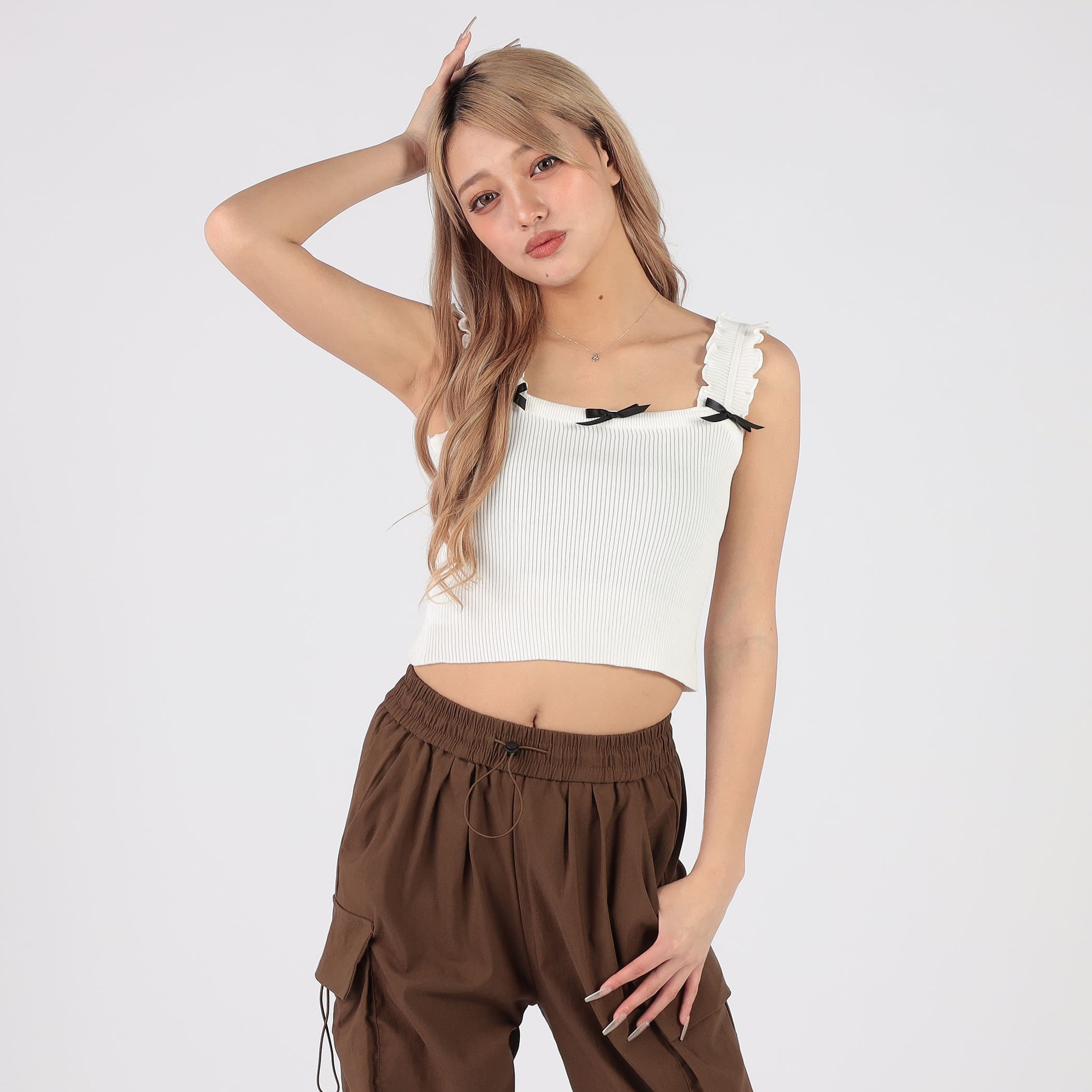 リブニットリボン付きキャミソール｜カットソー｜CECIL McBEE(セシル