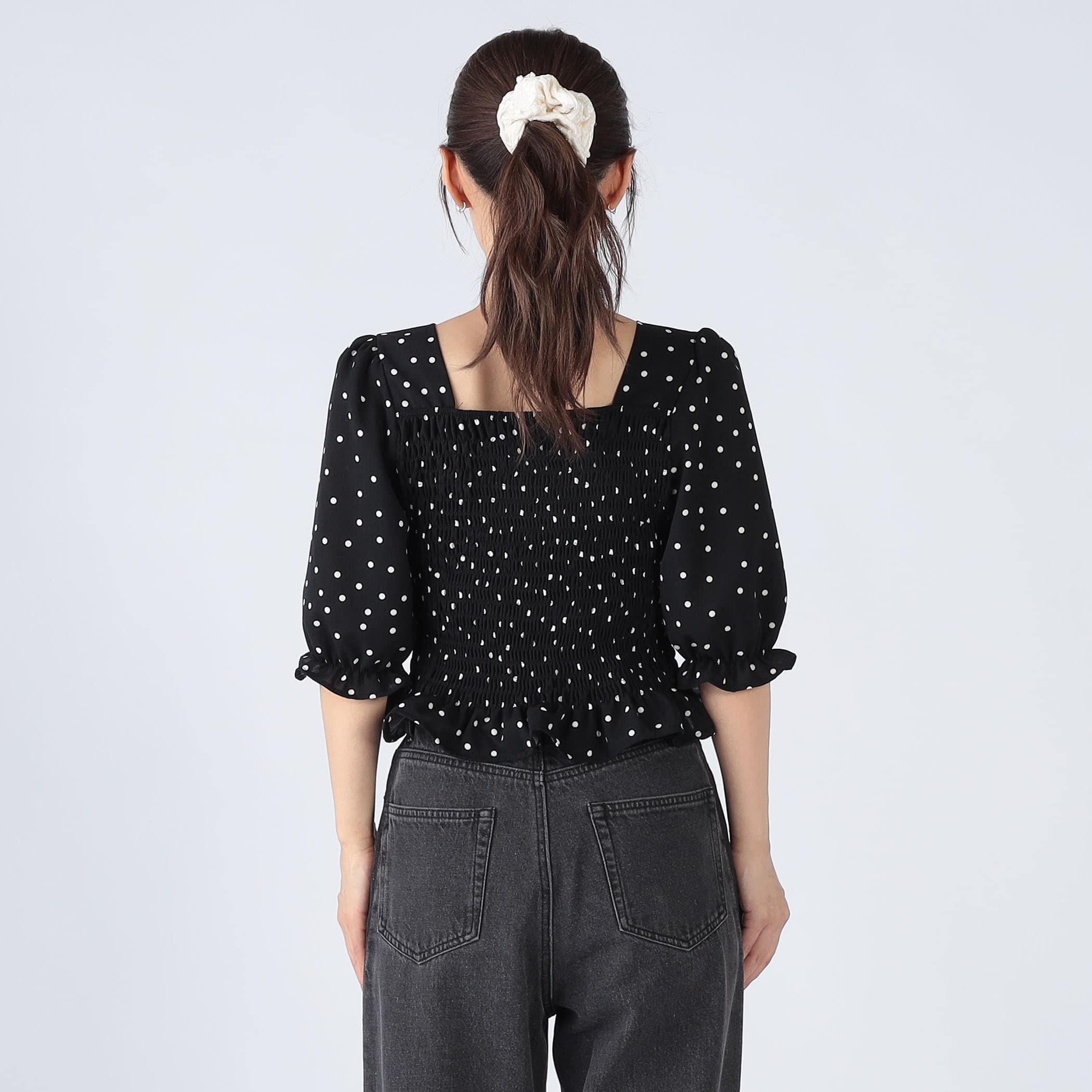 soéju アイボリー ドット柄 リボンブラウス M soéju アイボリー ドット