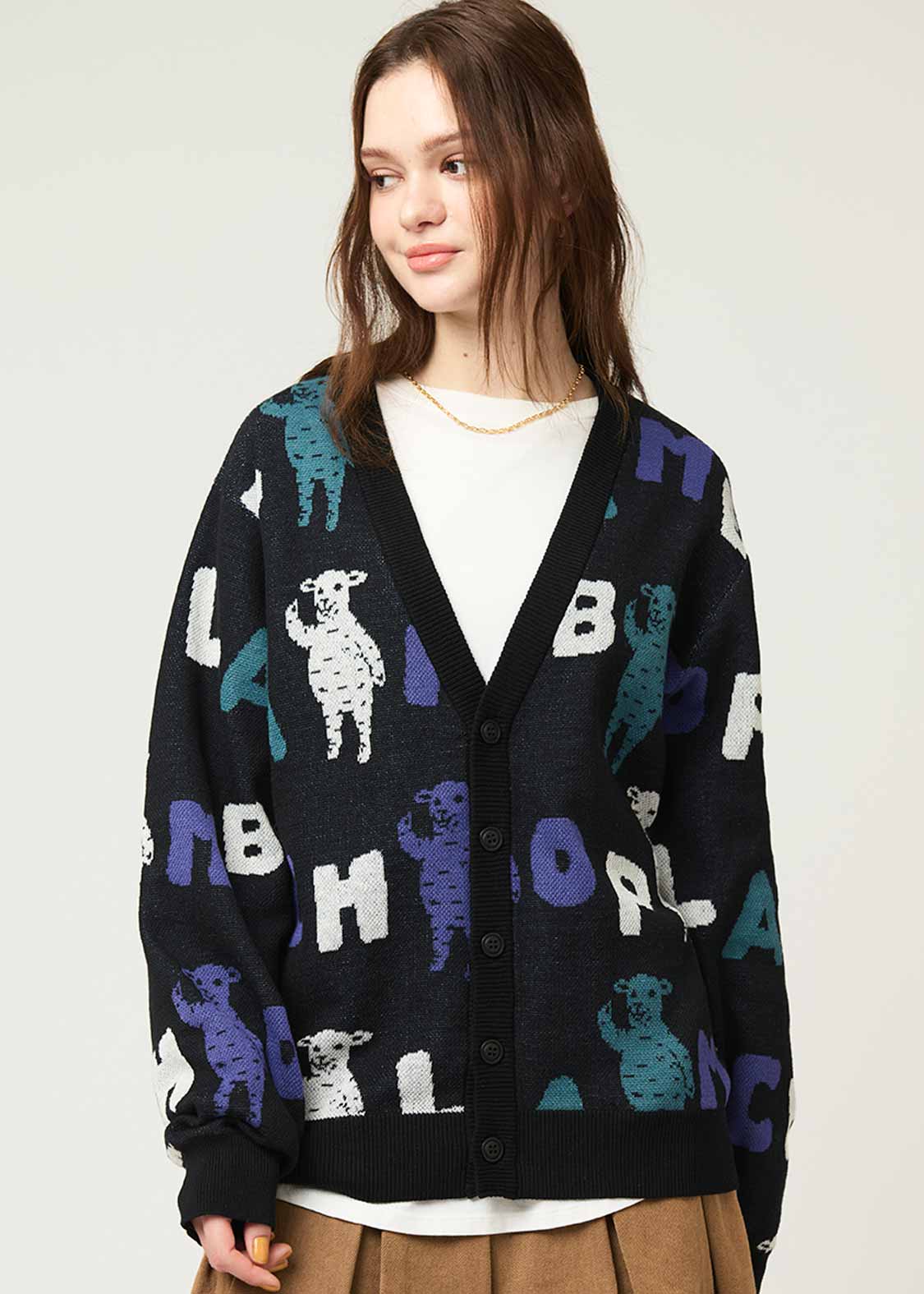 ラムチョップペインティング｜ウォッシャブルジャカードカーディガン