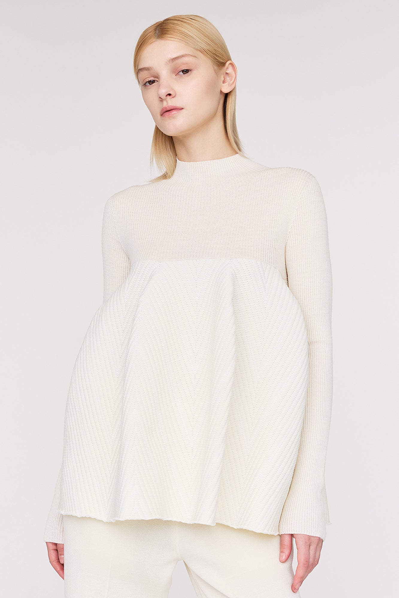 POTTERY HERRINGBONE LONG SLEEVE BUST FLARE TOP