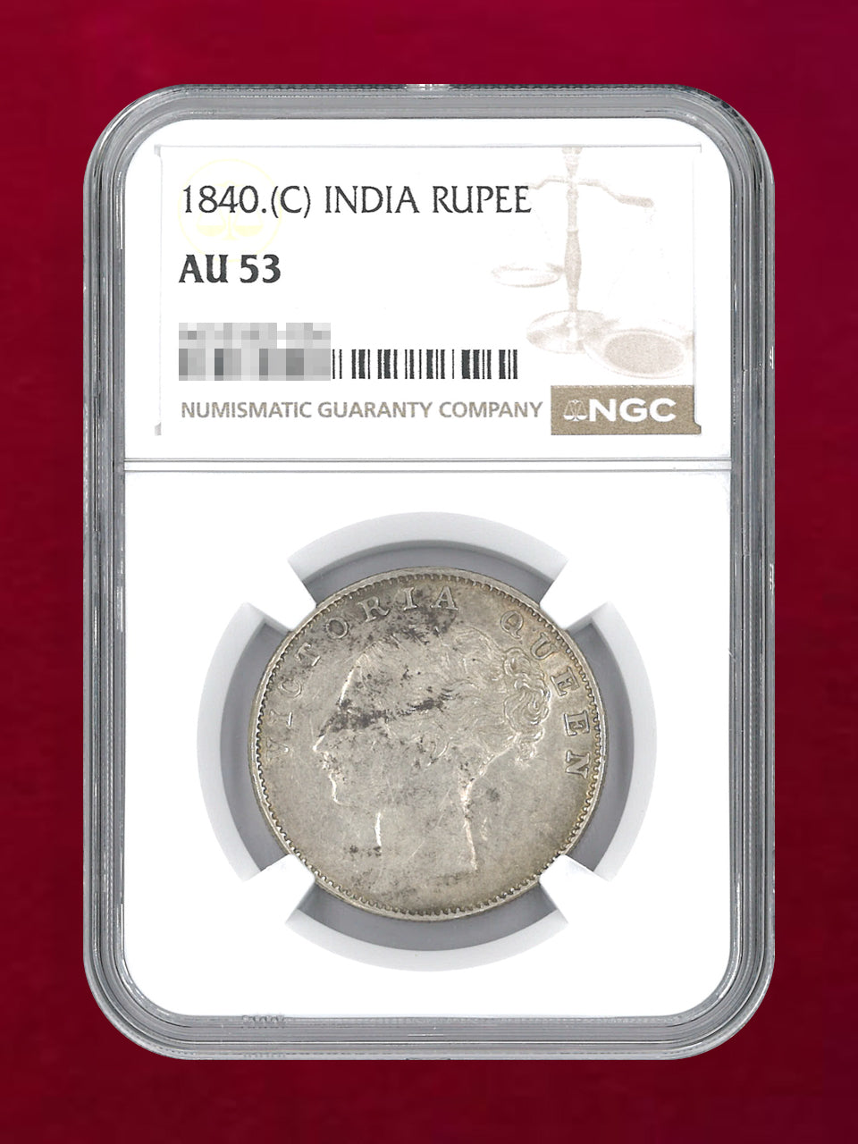 イギリス領インド】1ルピー 銀貨 1840.(C) NGC AU 53［B-0000661