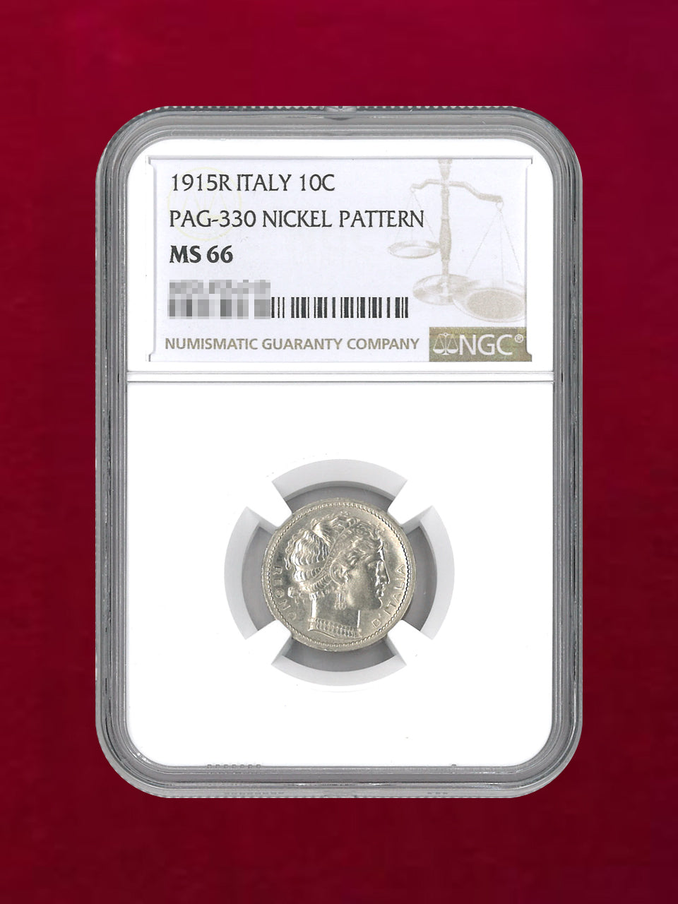 イタリア】10センティシモ ニッケル貨 PATTERN 1915R NGC MS 66［C