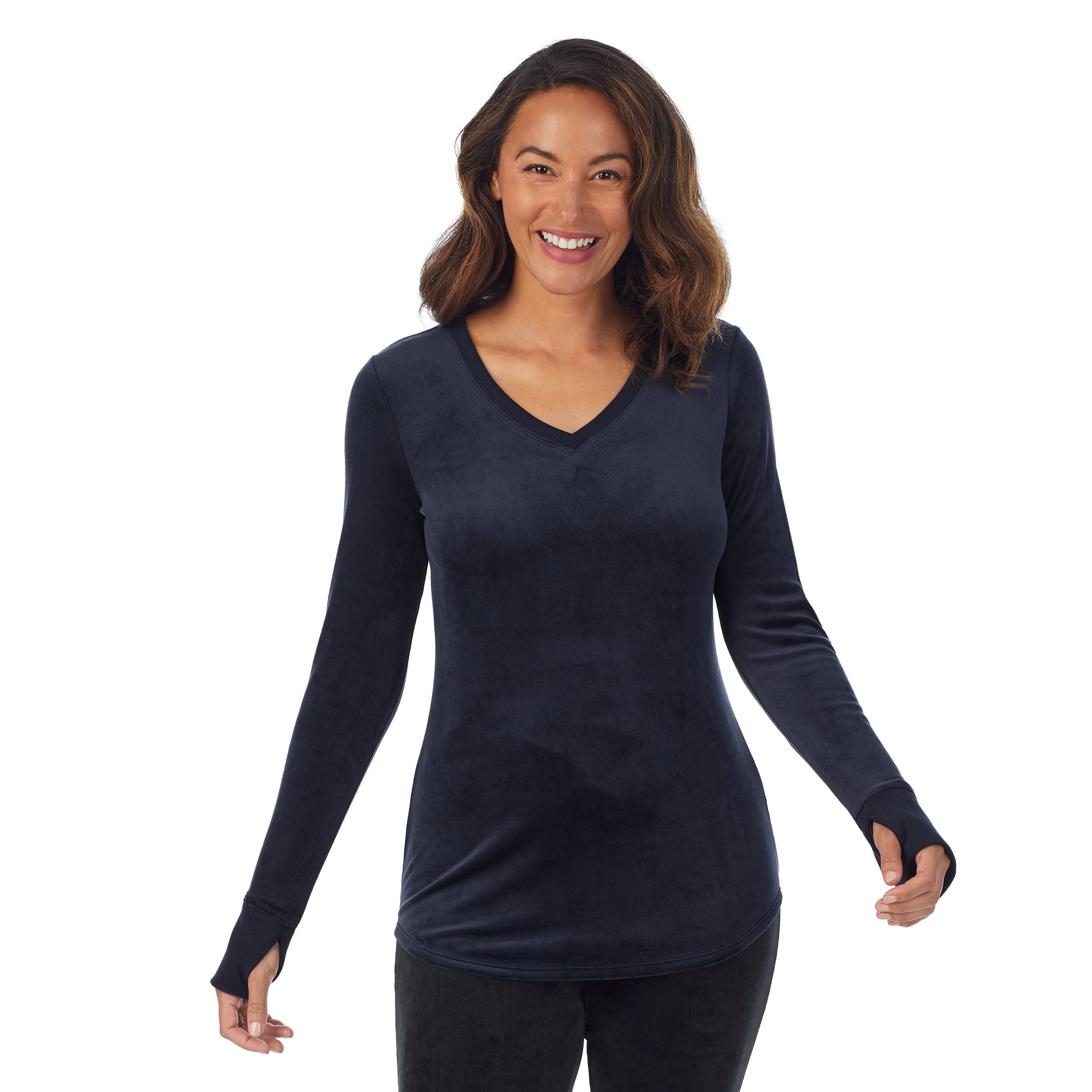 Stretch Velour Long Sleeve V-Neck – Cuddl Duds