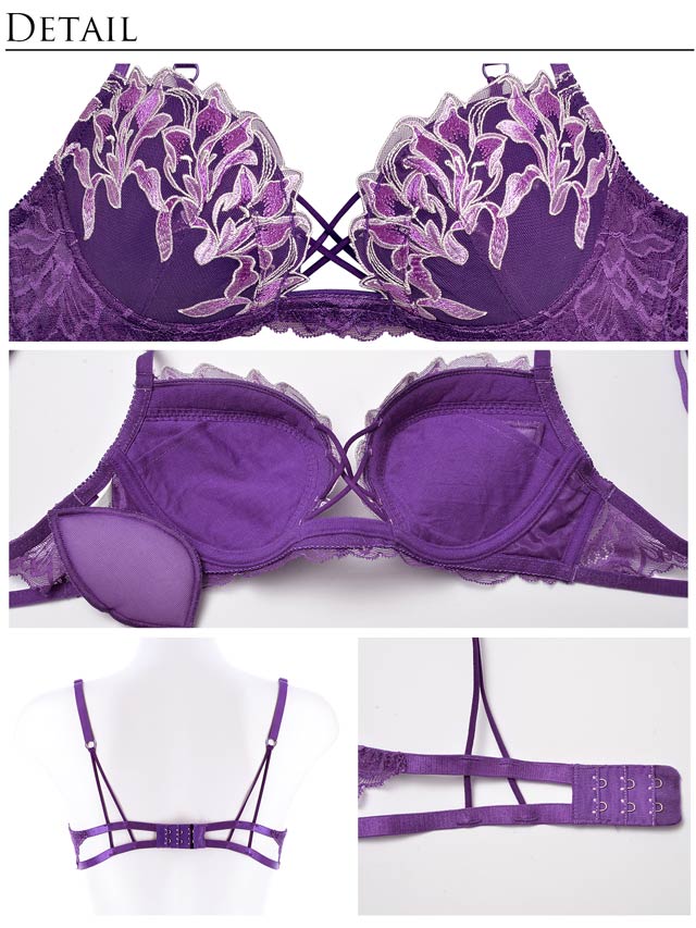 Reinest】ストリングパープルリーリエブラジャー&バック透けTバック
