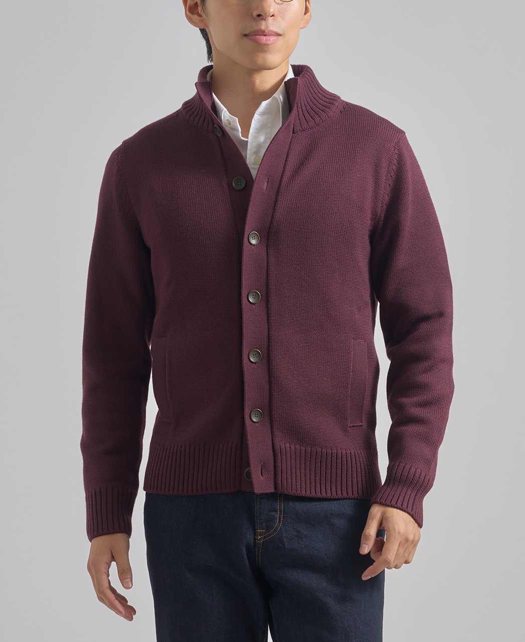 スタンドカラーカーディガン(46 レッド系): メンズ｜メーカーズシャツ