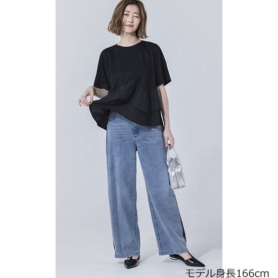 BLUE FRONCE]【ウォッシャブル】サイドプリーツカーブデニムパンツ