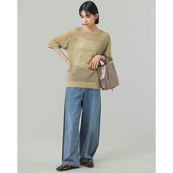 BLUE FRONCE]【ウォッシャブル】サイドプリーツカーブデニムパンツ