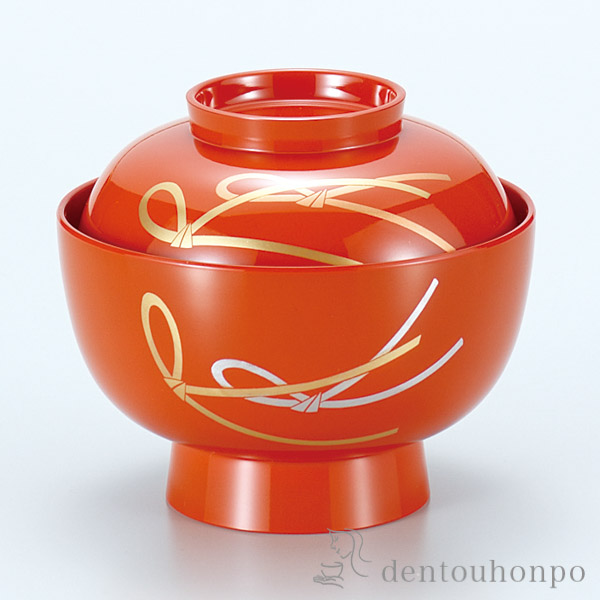 雑煮椀 結び 総洗朱 4.5号 蓋付き / お正月 新年 雑煮椀 お椀 お吸い物