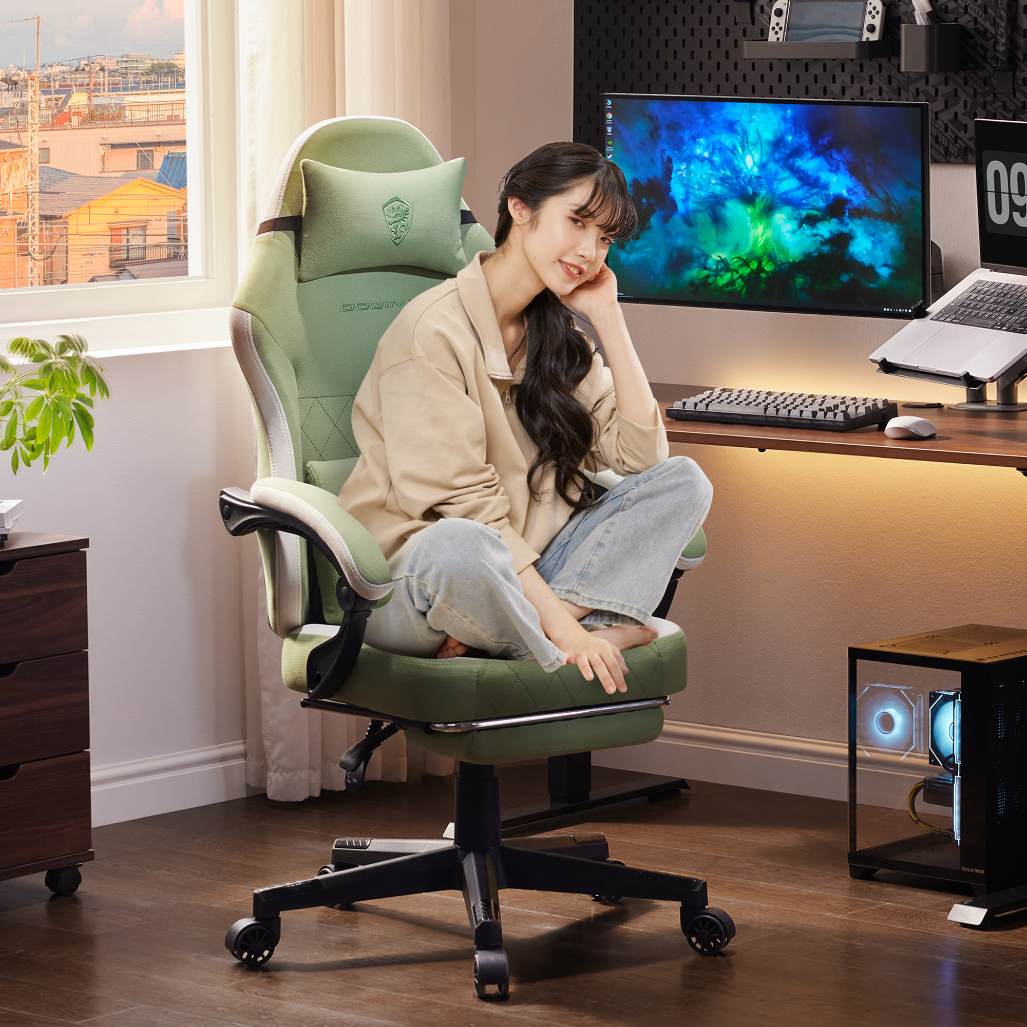 Dowinx ゲーミングチェア ファブリック 通気性 幅広座面 オフィス