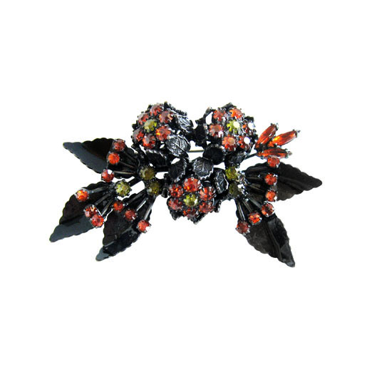VENDOME ヴァンドーム オレンジのお花のブローチ | ブラックの葉っぱに