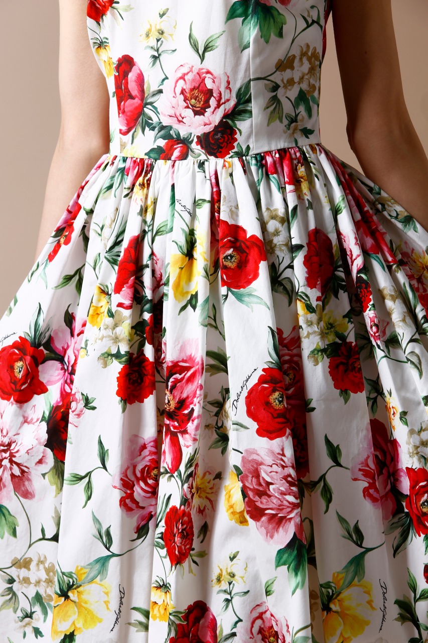 DOLCE＆GABBANA 薔薇水彩画風プリントAラインワンピース｜ハイブランド