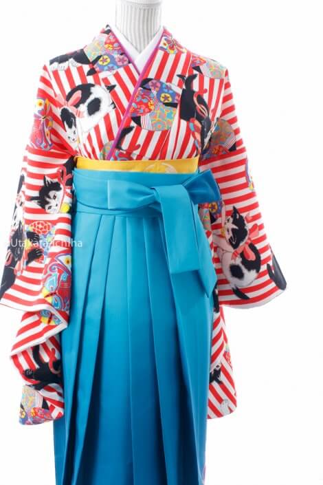 卒業式袴レンタル｜ICHIHA（いちは）鞠遊猫 赤×白 アンティーク復刻