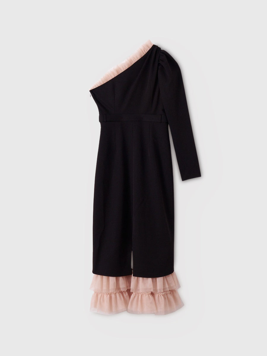 フリルチュールワンショルダードレス