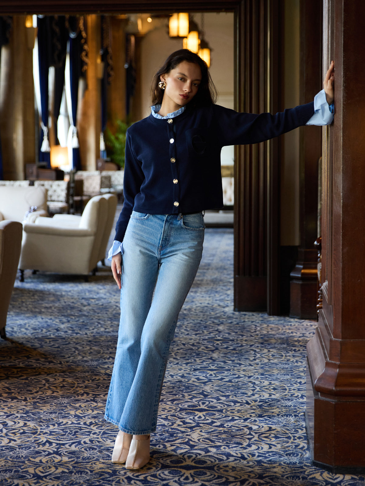 スリムフレアデニムパンツ