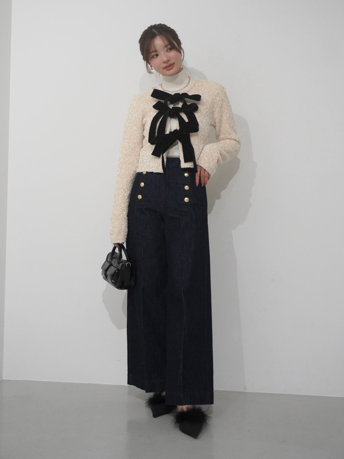 フロントリボンニットトップス