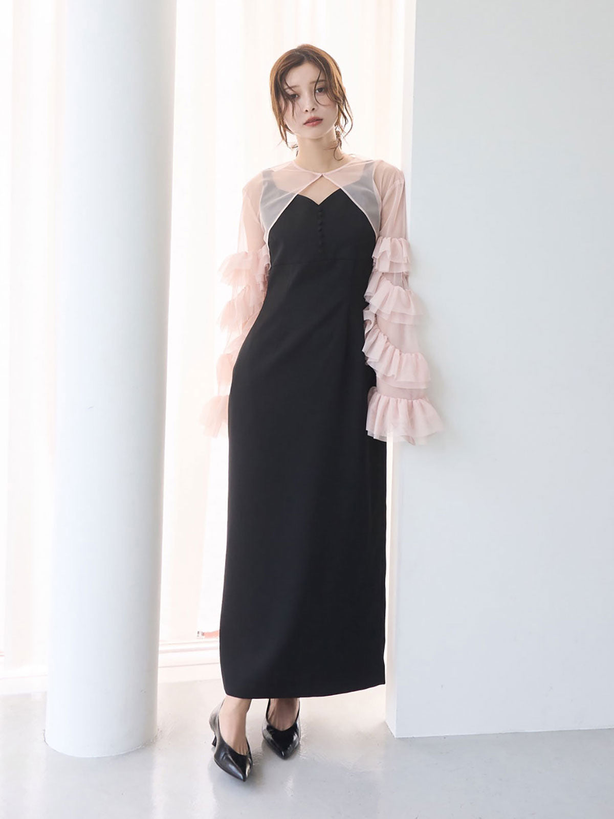 ラッフルスリーブチュールボレロSETキャミドレス