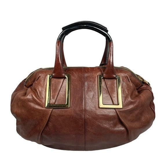 Chloe XL Ethel Two Tone Patent Leather Brown Black Zippy Oval