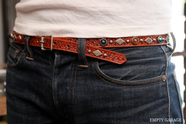 Rooster King & Co. Custom Leather Jewel&Studs Belt Lt.Brown