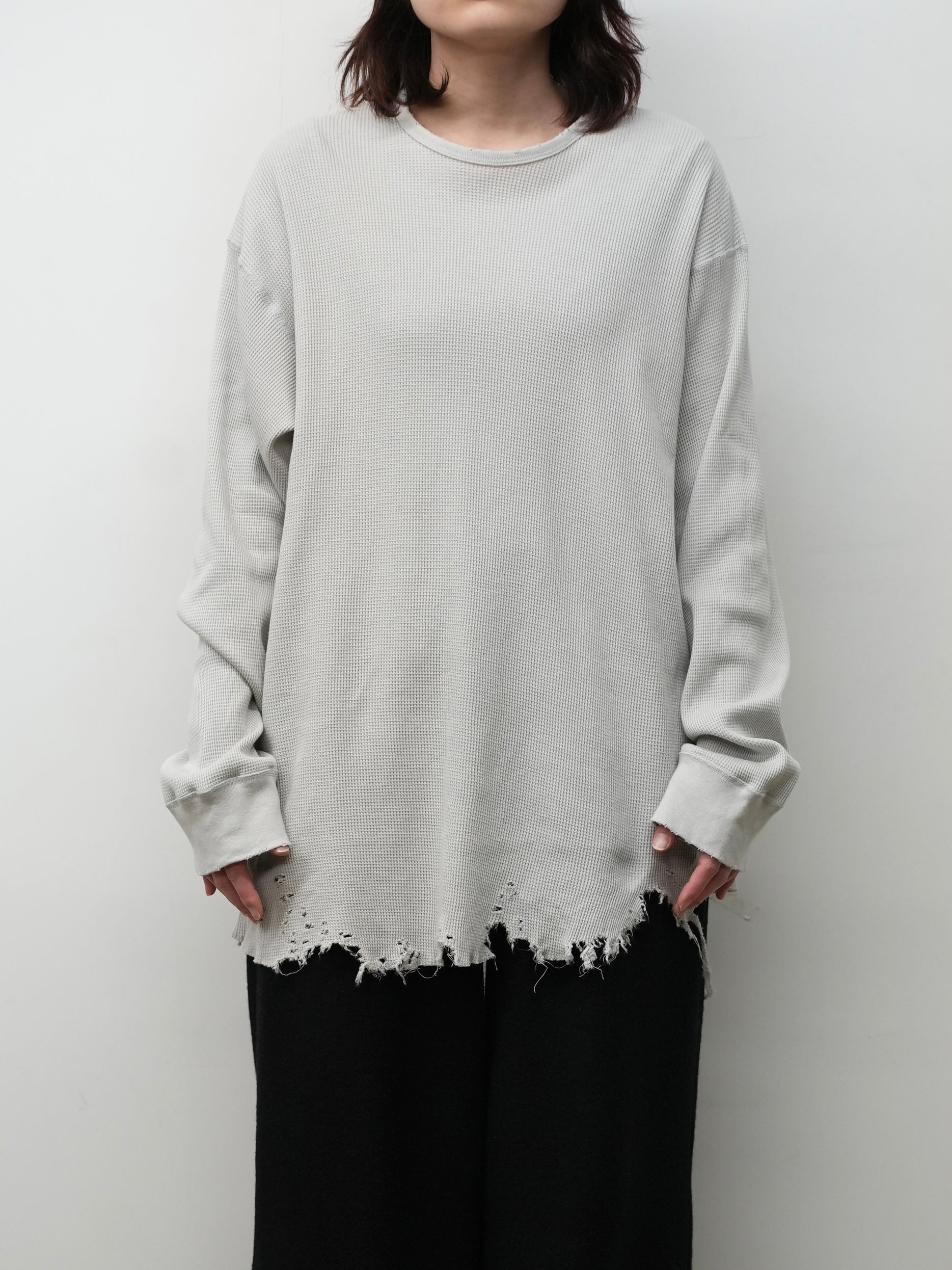 DAMAGE WAFFLE CREW LS(GREIGE)