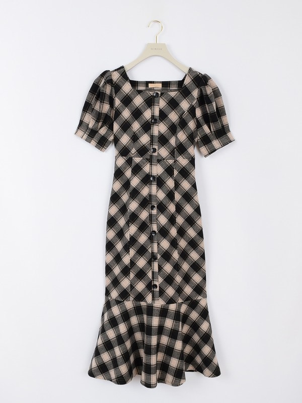 ストレッチチェックマーメイドワンピース｜evelyn（エブリン）公式通販