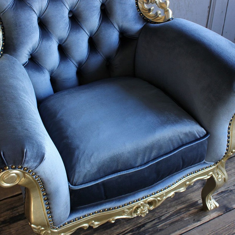 ブルーベルベット一人掛けソファ レンタル業者は東京 大阪 全国