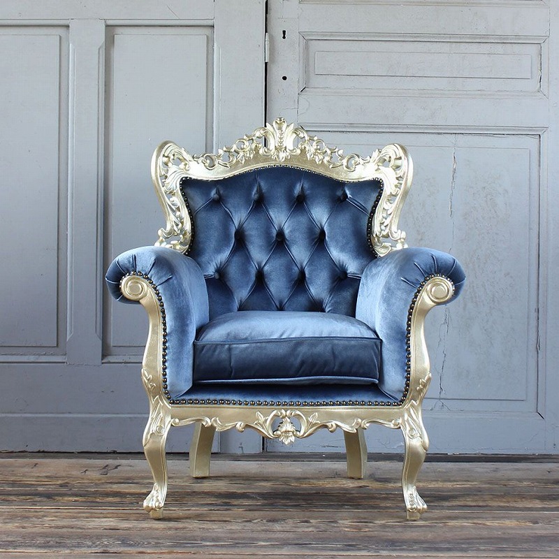 ブルーベルベット一人掛けソファ レンタル業者は東京 大阪 全国