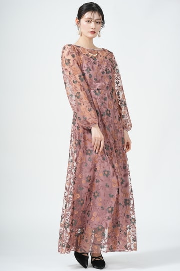 Kastane レトロフラワー刺繍ピンクドレス (S) をレンタル - 結婚式