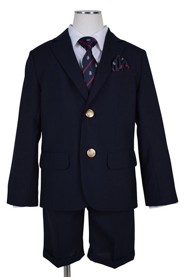 ELLE en noir チェックシャツ×蝶ネクタイネイビースーツセット (130cm