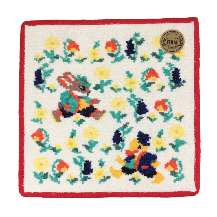 FEILER】フェイラー タオルハンカチ レッツプレイタグ アイボリー/赤